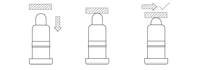 垂直下壓時，工件和彈簧針接觸